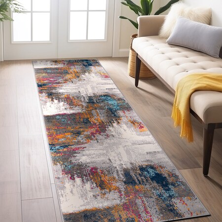 World Rug Gallery Bari Contemporary Abstract Art Runner Rug 2'x7' Multi 4055MULTI2X7